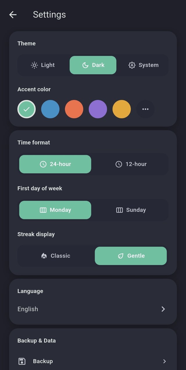 Havenote screenshot, dark mode