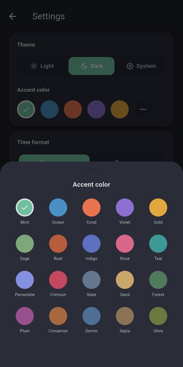 Havenote screenshot, dark mode