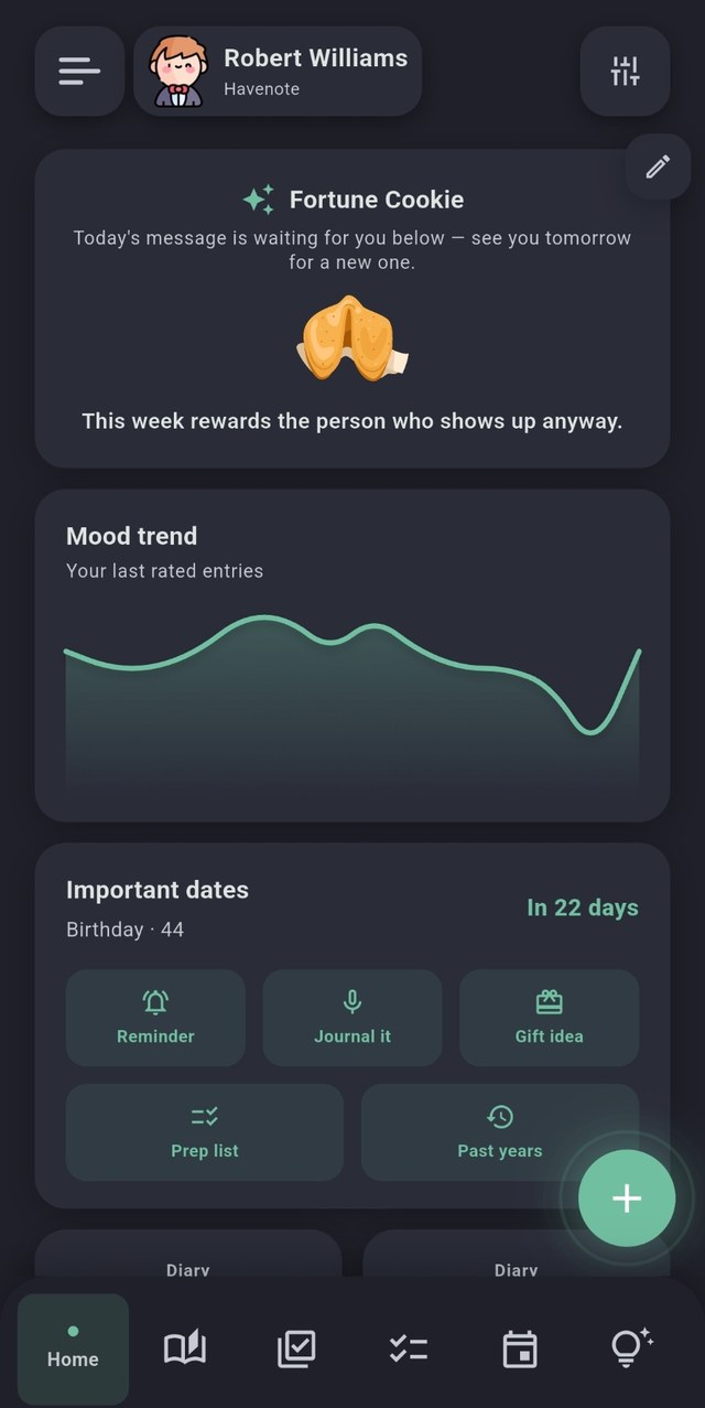 Havenote screenshot, dark mode